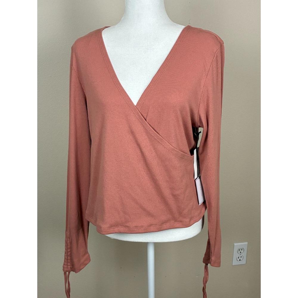 1.STATE Winter Luxe Ribbed Wrap Top Clay Pink XL NWT 8161650
